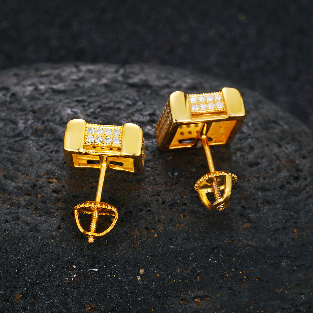 Flooded Ice Genuine Diamond Square Cut Solid Sterling Silver Hip Hop Earrings