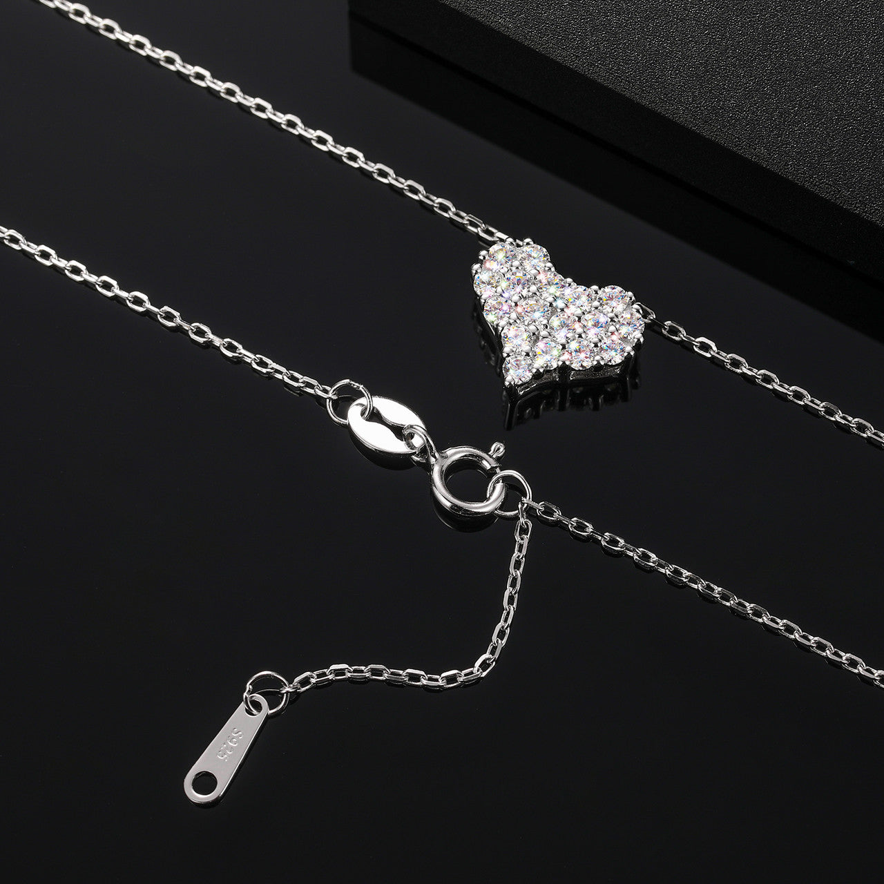 Genuine Diamond 100% Sterling Silver Sparking Heart Pendant Chain Necklace