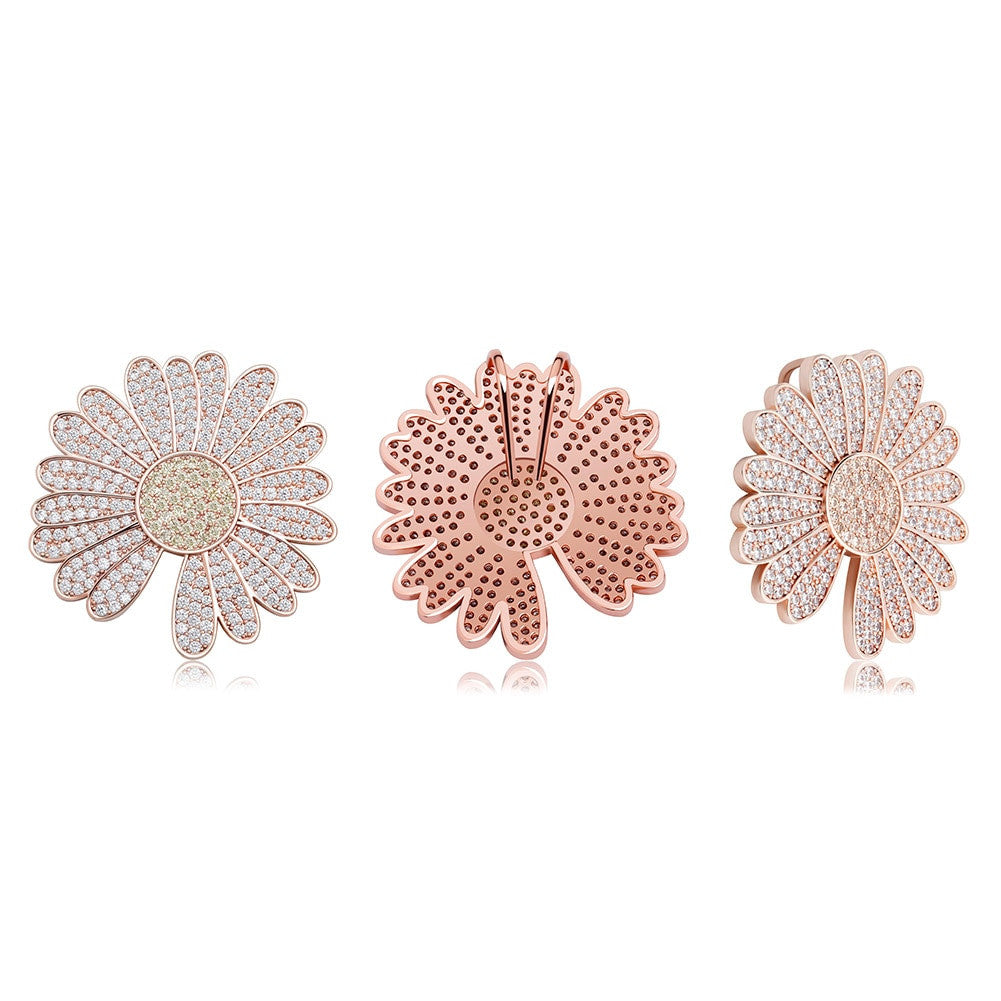 BlingJewelz Plucked Daisy 14k Rose Gold 925 Silver Bling Bling Fashion Iced Necklace