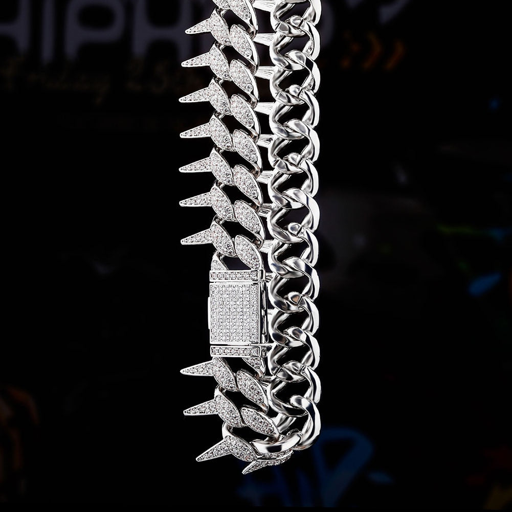 Crown Of Thorns 24k Rose Gold .925 Silver 25mm Box Buckle Hip Hop Cuban Link Chain Necklace