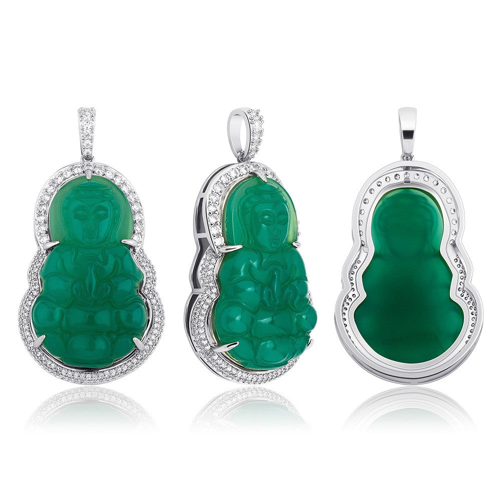 AAA 14k Gold .925 Silver Emerald Micro Pave Avalokitesvara Bodhisattva Buddha Pendant