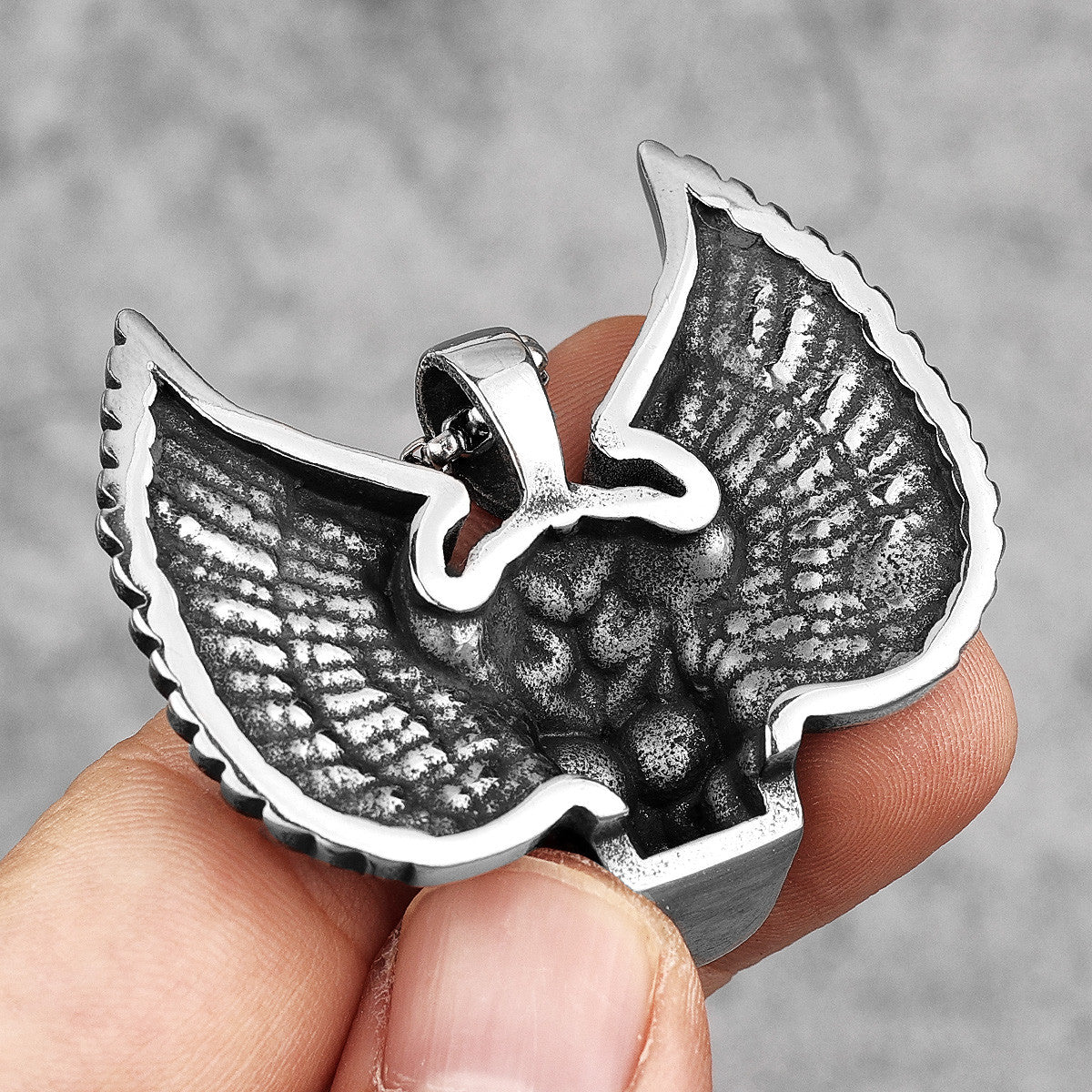 Mens No Fade 316L Stainless Steel Fallen Angel Skull Wings Hip Hop Street Wear Pendant