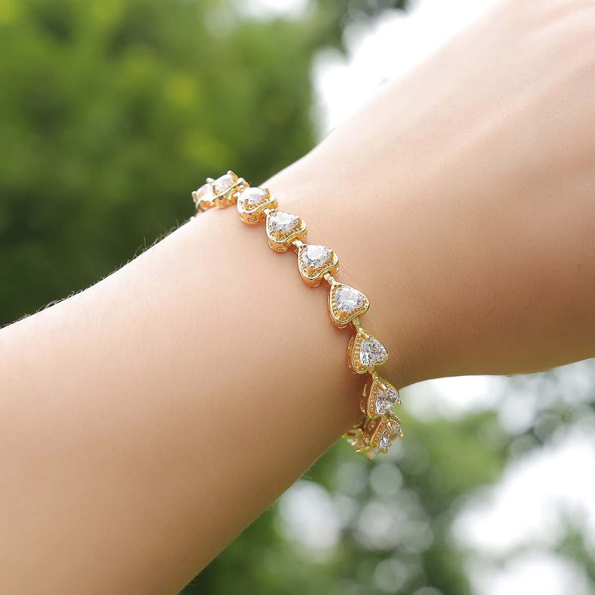 Ladies Ice Street Wear Casual Fashion Jewelry 6mm Big Heart Tennis Bracelet