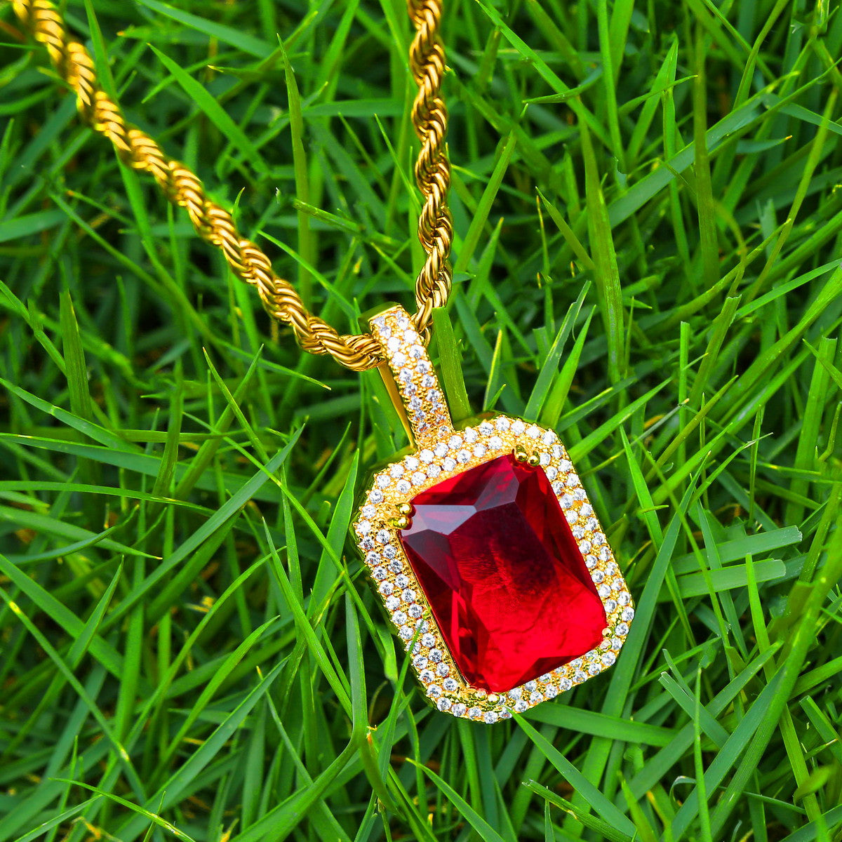 Fusion Gemstone | 24k Yellow 14k White Gold 4 Prong Set Hip Hop Pendant