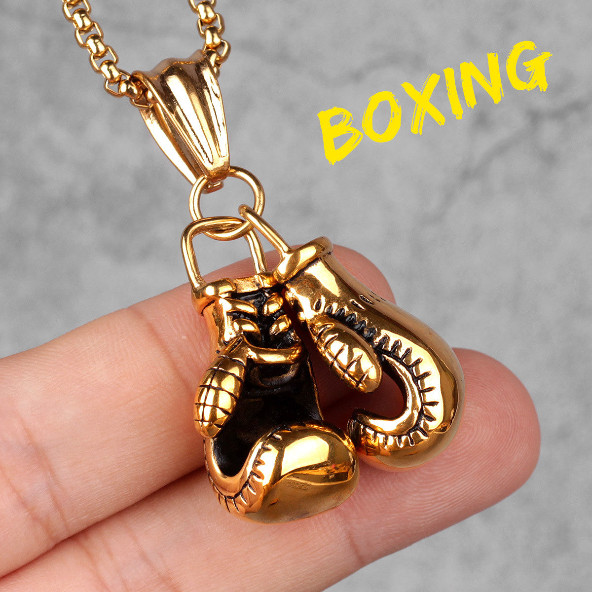 Mens Street Wear No Fade 316L Black Silver 14k Gold Boxing Gloves Pendant Chains
