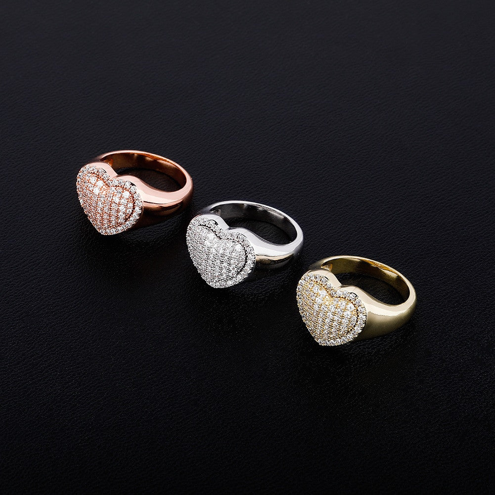 Ladies High Fashion Bling Delicate Heart AAA Micro Pave Bling Bling Rings