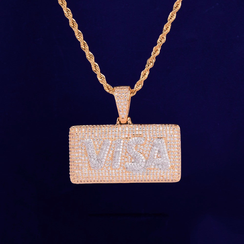 True Micro Pave Real 18k Gold Silver Credit Card Flooded Ice Hip Hop Pendant Chain Necklace