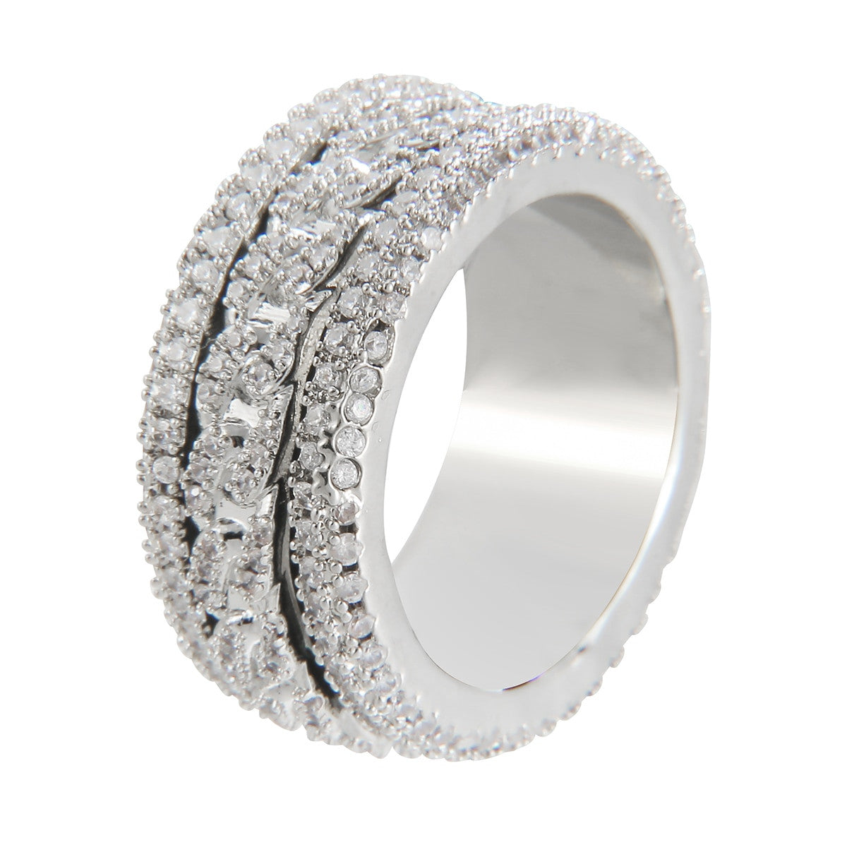 Mens Iced Rotating Thick Pharaoh Cut Micro Pave Blinged Out Hip Hop Rings