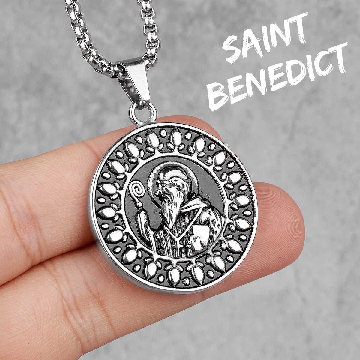 Stainless Steel Holy Benedict No Fade Mens Cross Pendant Chain Necklace