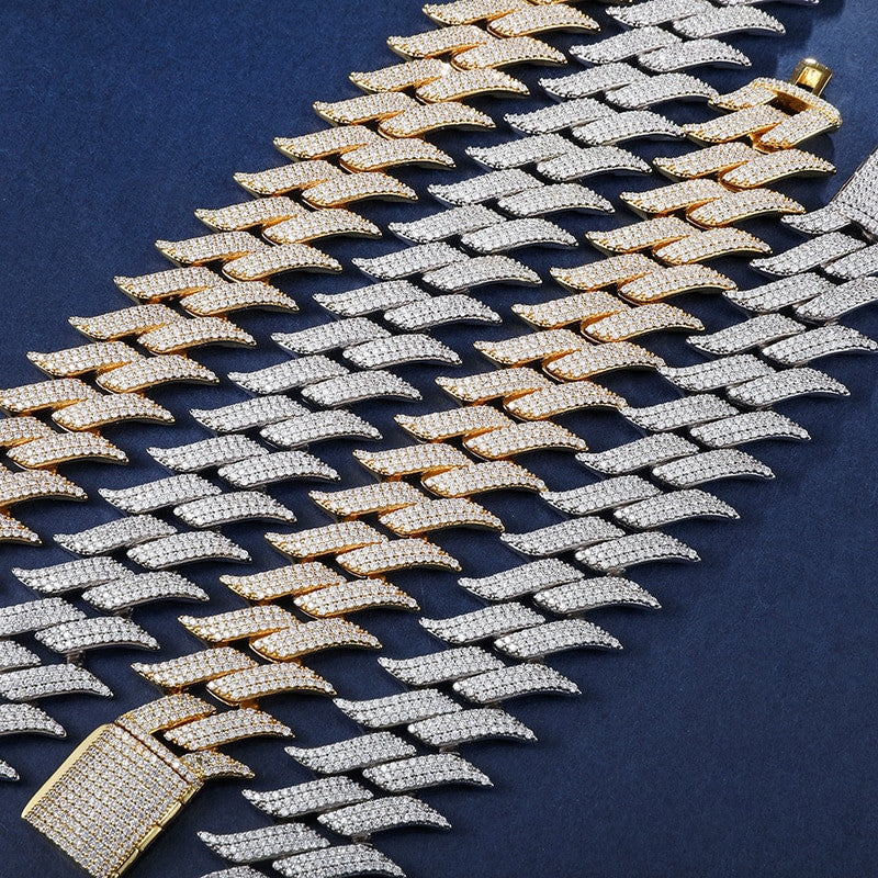  Fire Boy Flame 18k Gold .925 Silver Flooded Ice Hip Hop Cuban Link Chain Bracelet Set