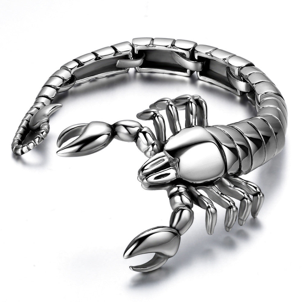 Mens Scorpion Silver Stainless Titanium Steel Metal Bracelet
