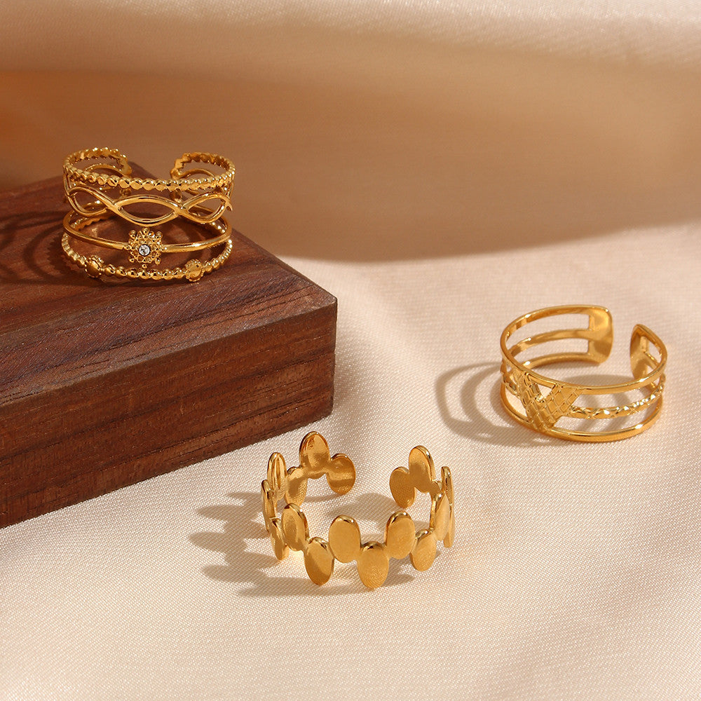 18k Gold Bohemian Elegant French Flower Stainless Steel Waterproof Rings