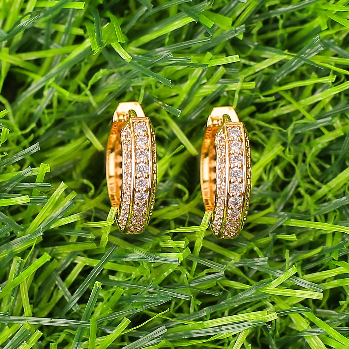 Hip Hop 144 Gold 925 Silver AAA Micro Pave Huggie Hoop Bling Earrings