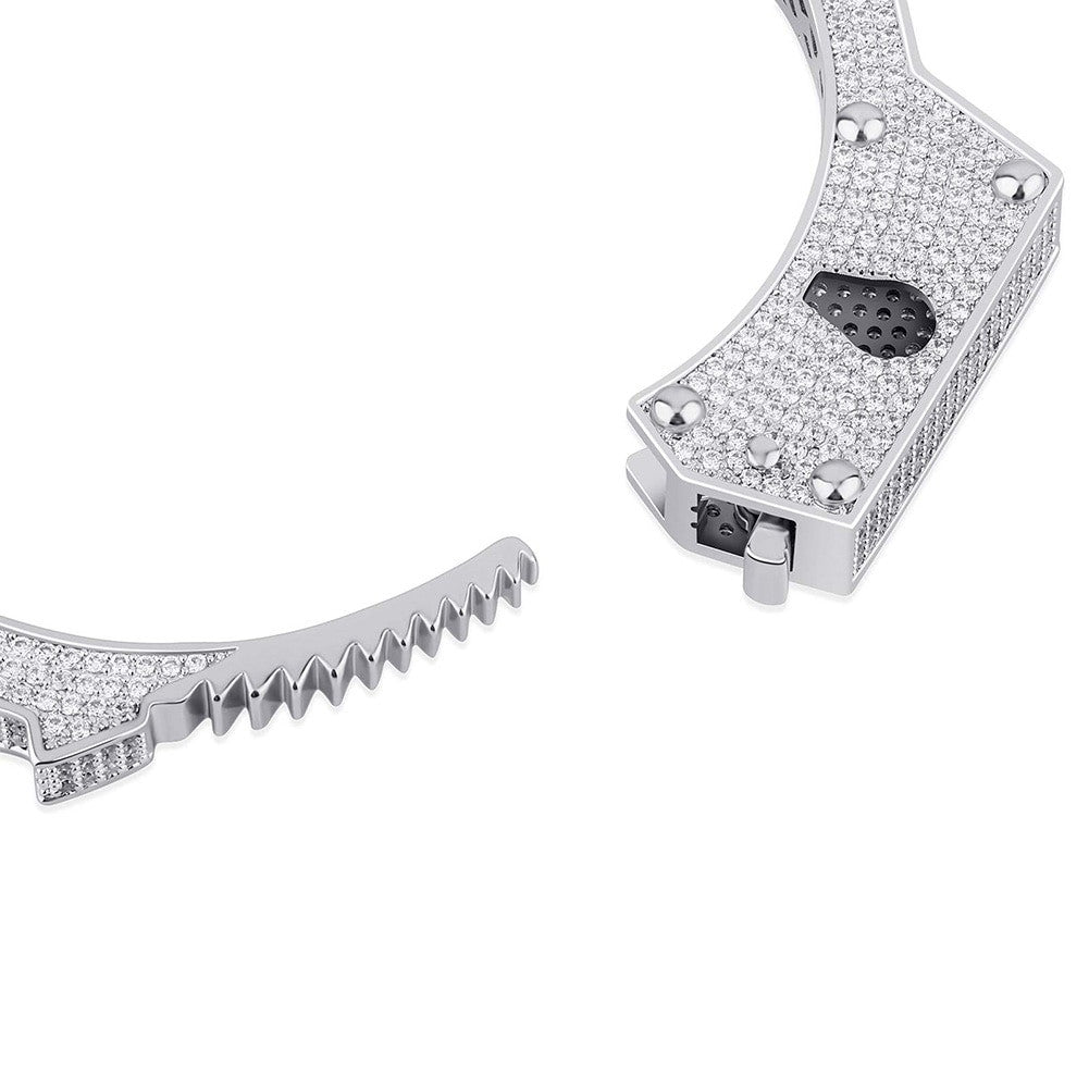 White Gold AAA Micro Pave Handcuff Flooded Ice Bracelets