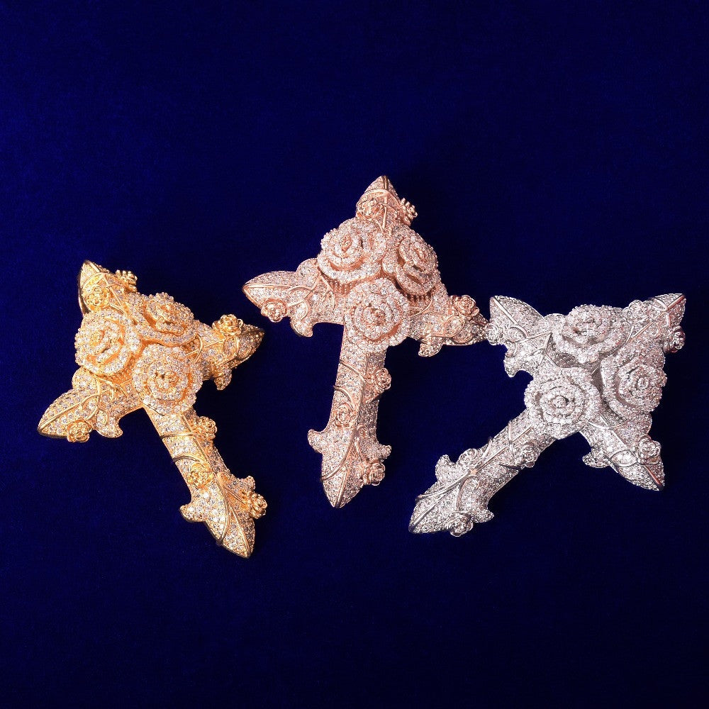 Spiritual Flower | 18k Gold .925 Silver Rose Gold Cross Hip Hop Pendant