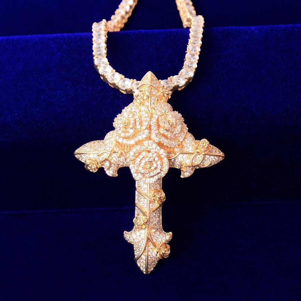 Spiritual Flower | 18k Gold .925 Silver Rose Gold Cross Hip Hop Pendant