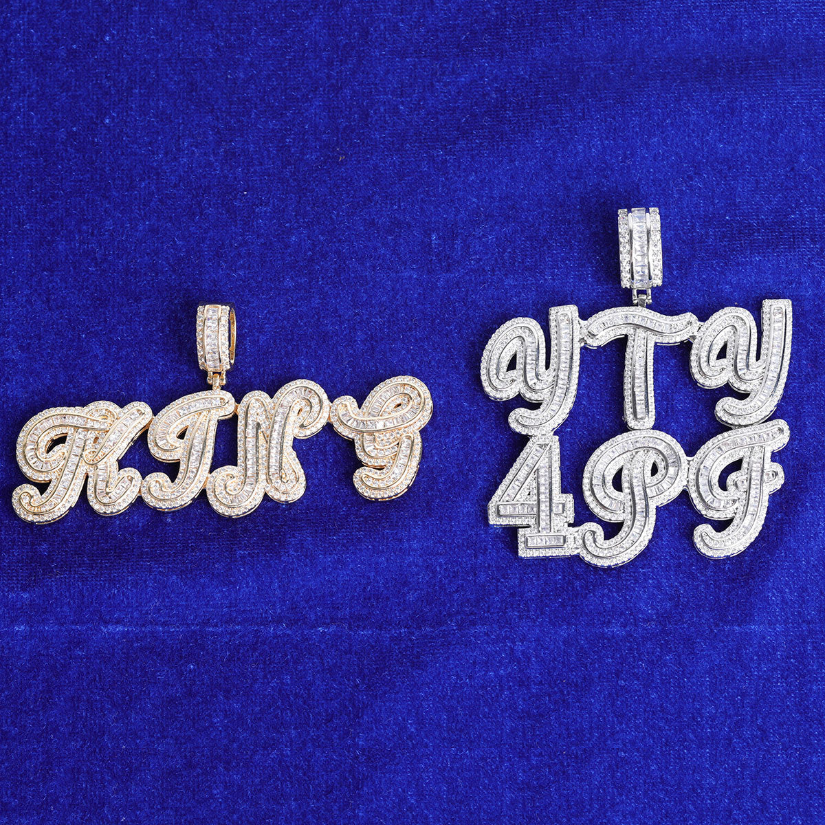 Frosted Script | Hip Hop VVS Diamond CZ Baguette Stone Custom Made Pendant