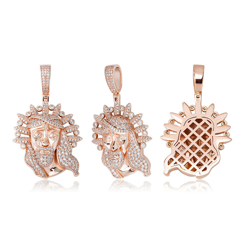 Mens Gold Silver Rose Jesus Face Flooded Ice Hip Hop Pendant