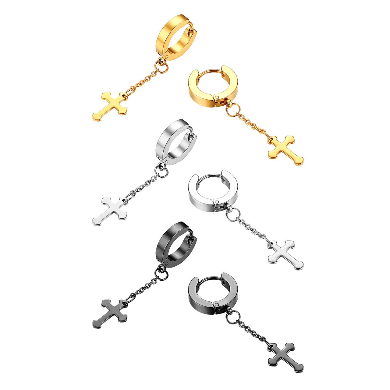 Stainless Steel Goth Cross Dangling Casual Street Wear Earrings