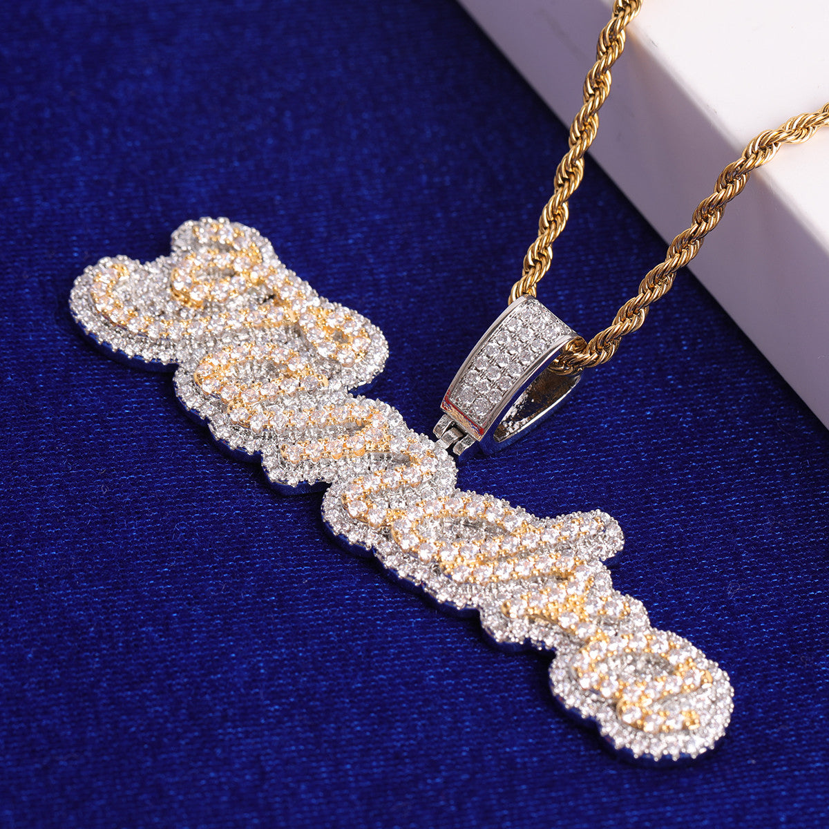 Cluster Drip | Iced Two Layer VVS Diamond CZ Blinged Out Nameplate Pendant