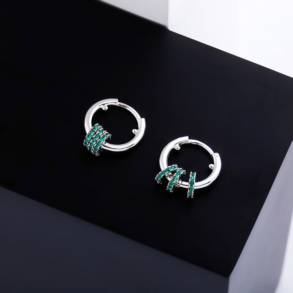 Ladies 13mm Round Mini Hoop 14k Silver Black Hematite High Quality bling Bling Earrings