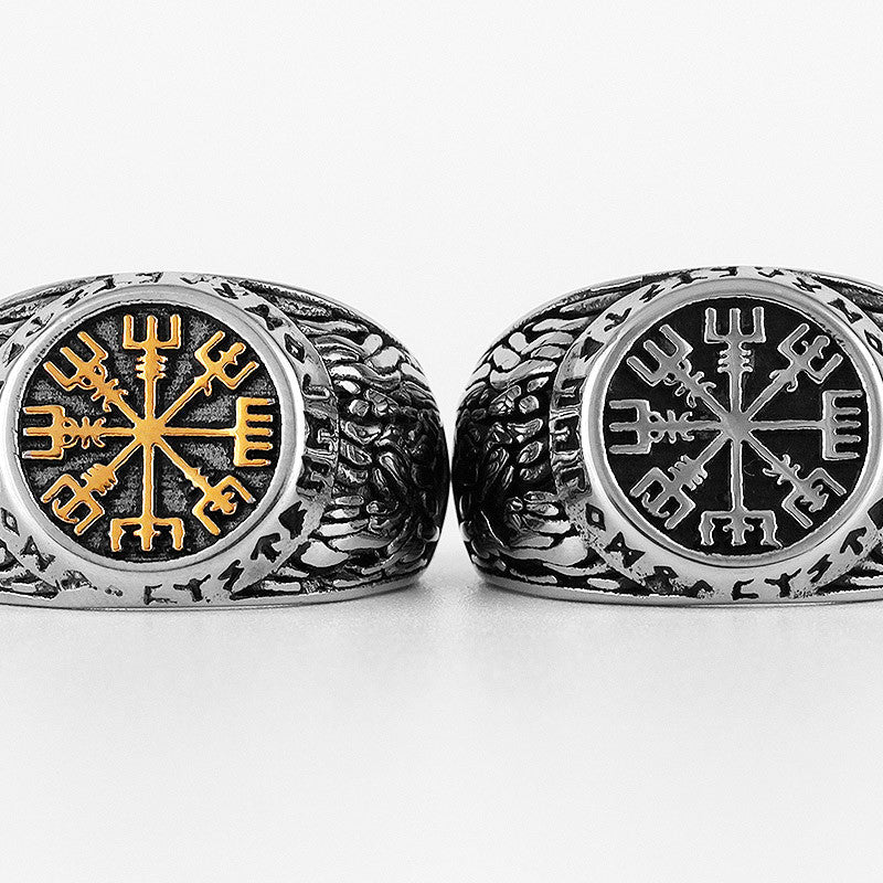 Viking Symbol | Ancient Rune Alphabet Odin Mythology Stainless Steel Mens Rings