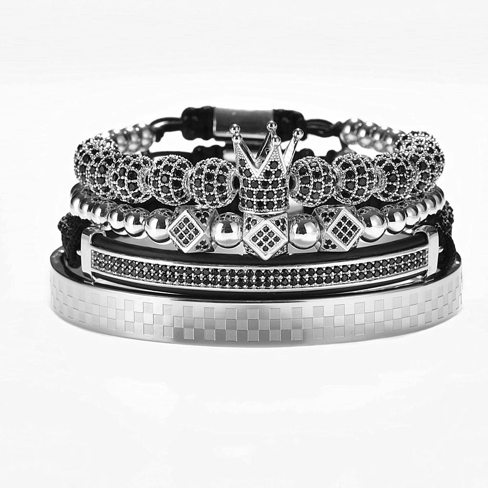 Boss Lifestyle | Luxury 4 Piece Solid Stainless Steel Iced Blinged Out Braided Bracelet Set