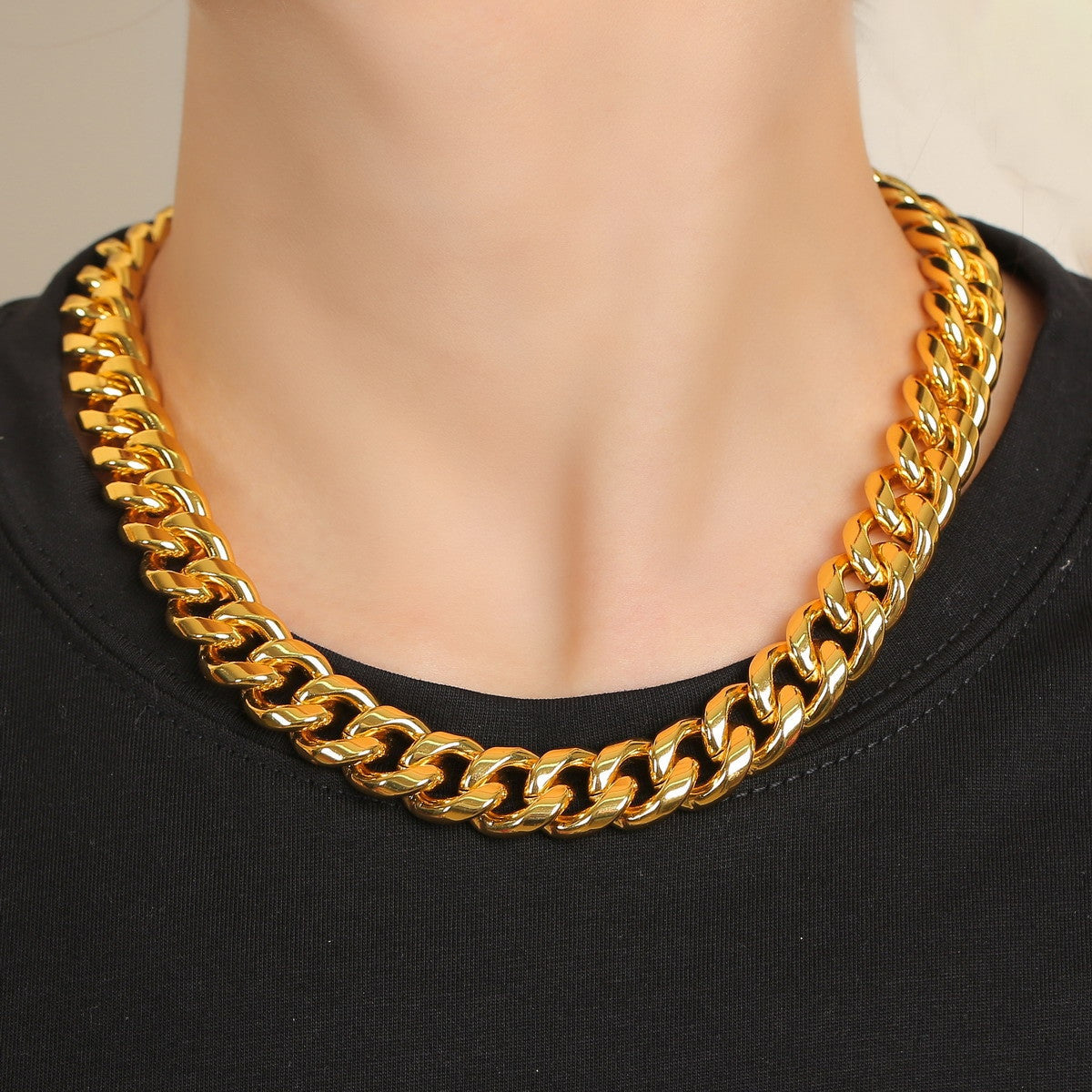 24k Gold over Stainless Steel Big Boy 15mm Miami Cuban Link Bling Hip Hop Chain Necklace