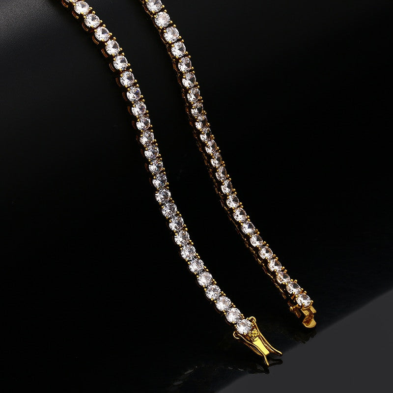 18k 925 Silver Rose Gold 3mm-8mm 3A Stone 1 Row Tennis Chain Hip Hop Necklaces