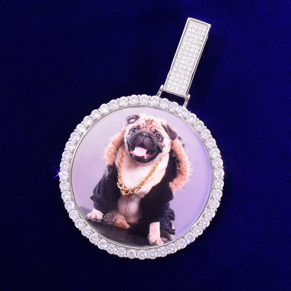 2021 Flooded Ice Big Button Photo Picture Photo Medallion Hip Hop Pendant Chain Necklace