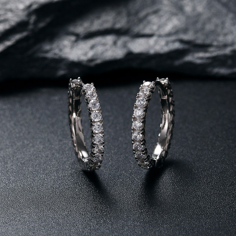 Hoop Classic | 925 Sterling Silver Prong Set Round Stud VVS Diamond CZ Hoop Earrings