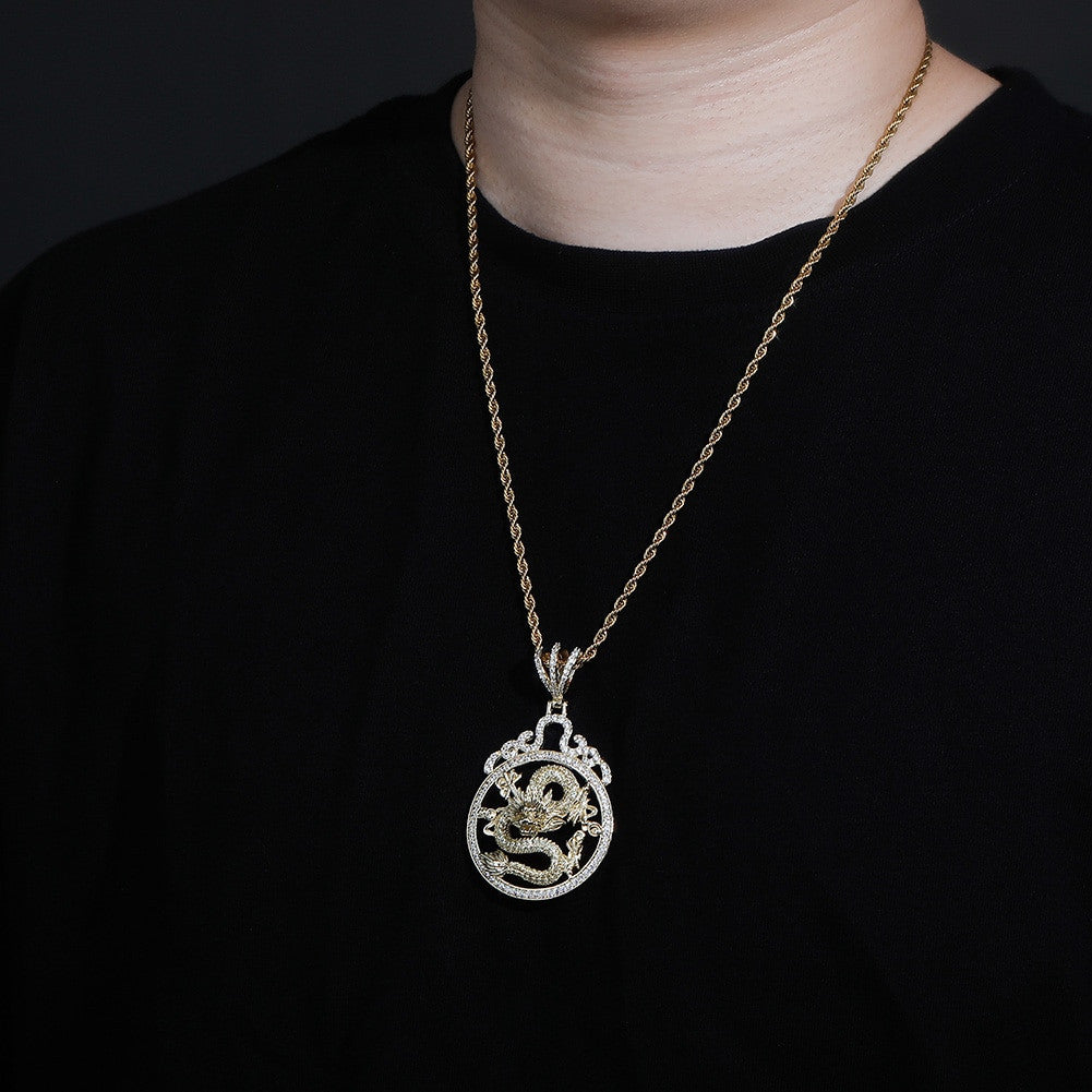 925 Silver Rose Gold 14k Chinese Style Hip Hop Fashion Dragon Pendant Chain Necklace