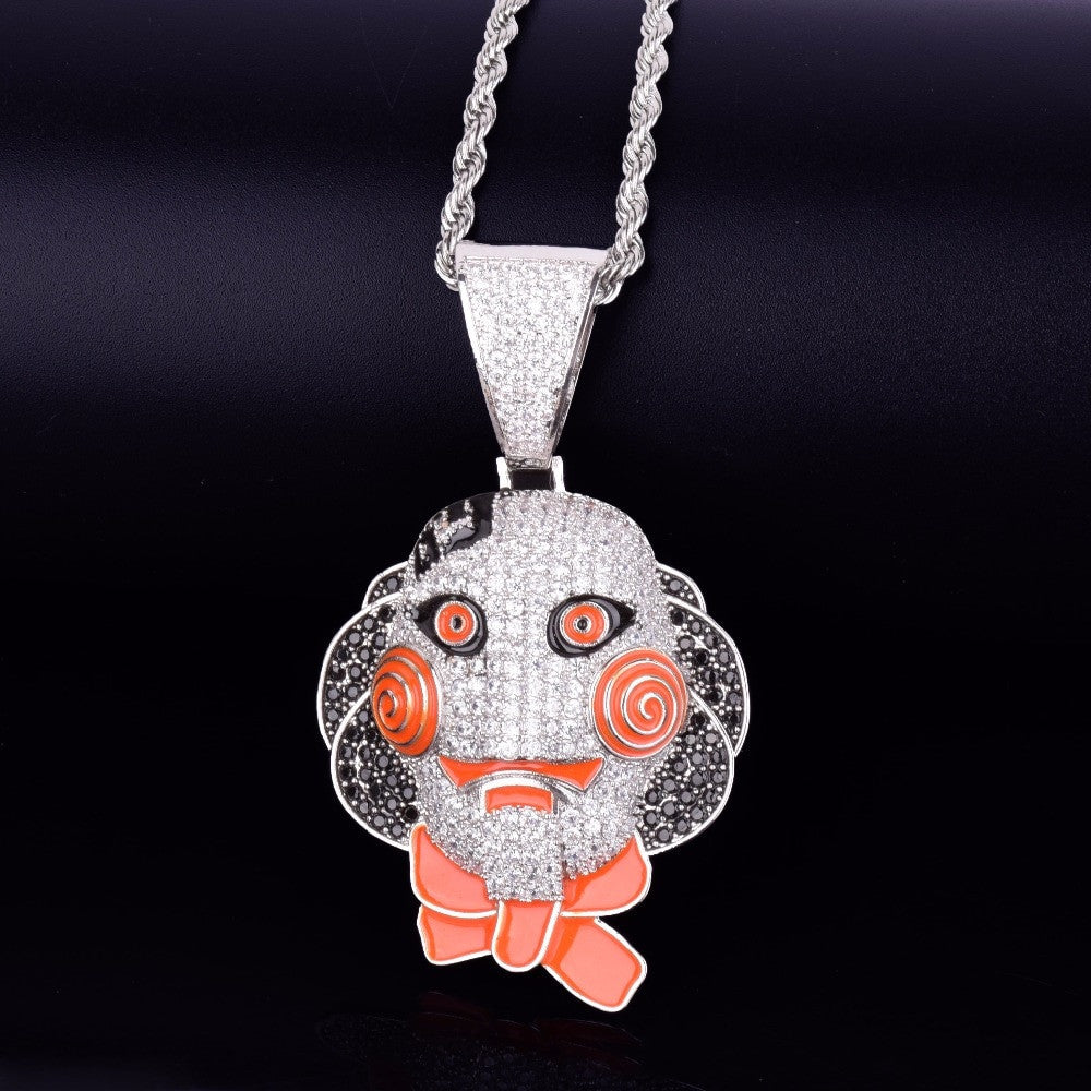 .925 Silver Iced Saw 69 Doll Chain Necklace