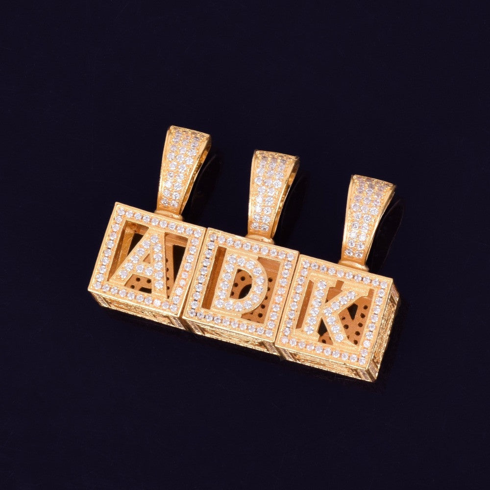 18k Gold Bling Baby Block 3D Letter Hip Hop Custom Name Pendant Chain Necklace