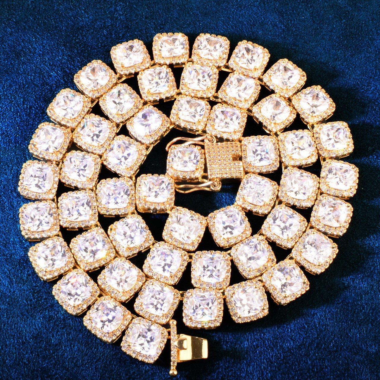 18k Gold Silver Rose Mens 10mm Square Clustered Caged Back Hip Hop Flooded Ice Chain