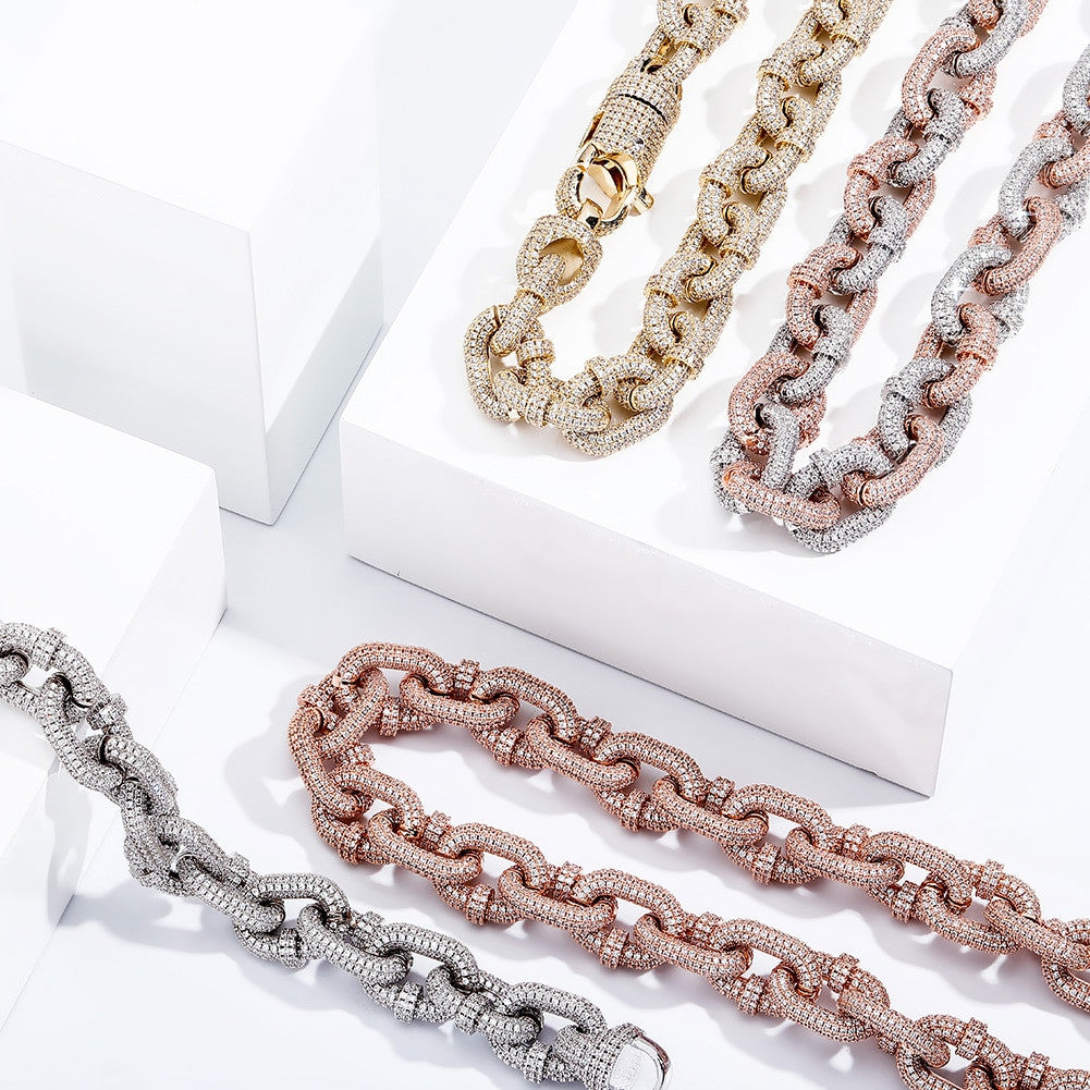 Mens 3A Flooded Ice 17mm Miami Cuban Link Barrel Claw True Micro Pave Bling Chain Necklace