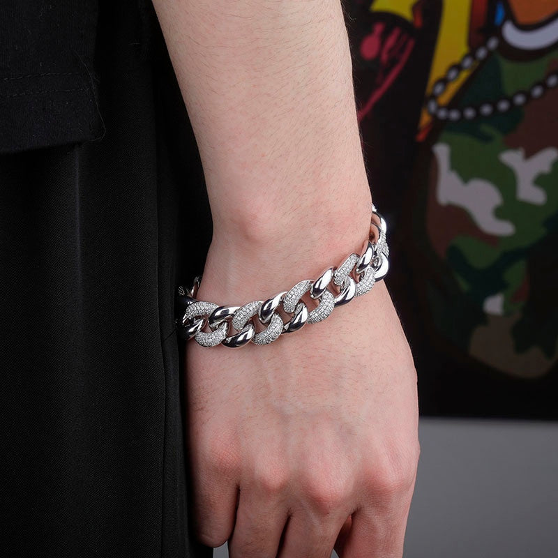 Men's Street Wear Casual 16mm Half Iced Miami Cuban Link Bling Bling Bracelet