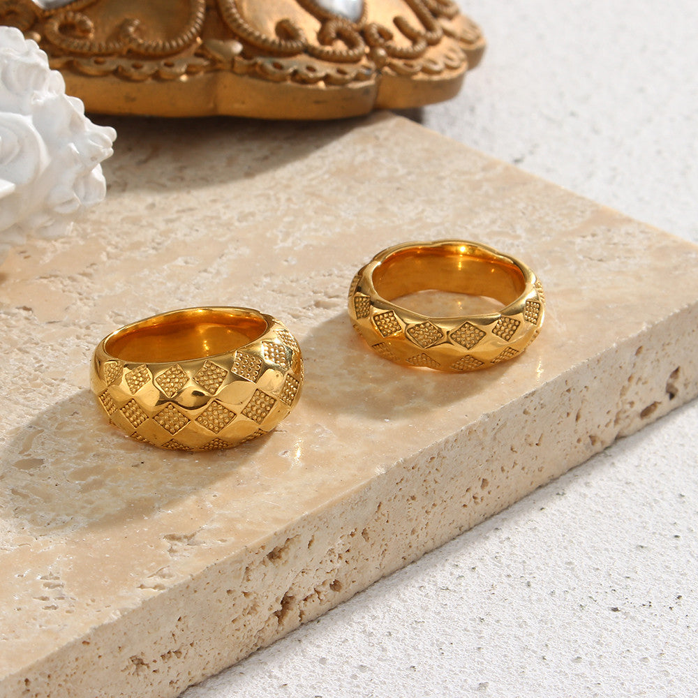 18k Gold Stainless Steel Designer Tarnish Free Colorful Checker Rings