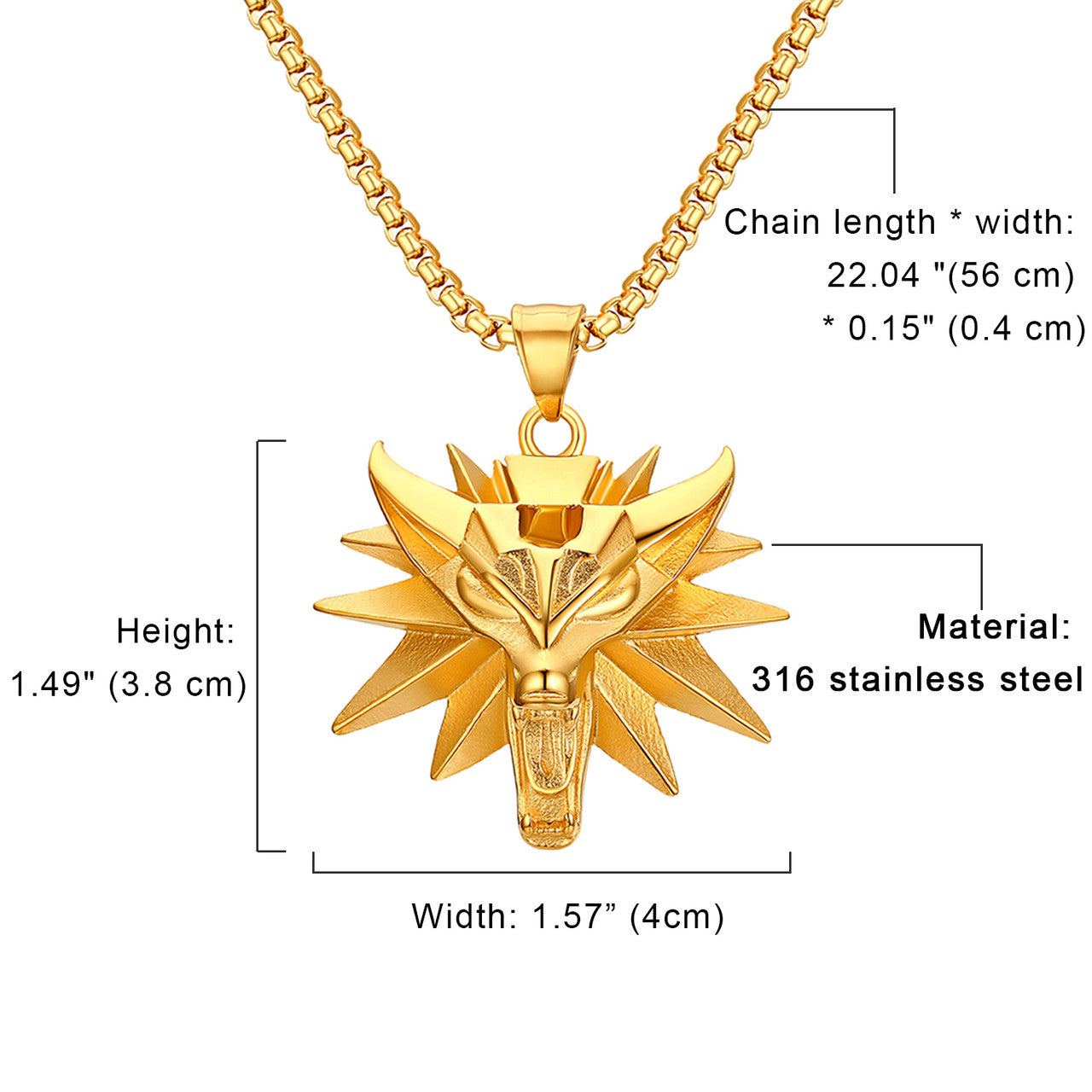 Mens No Fade Stainless Steel Alpha Wolf Vintage Pendant Chain Necklace