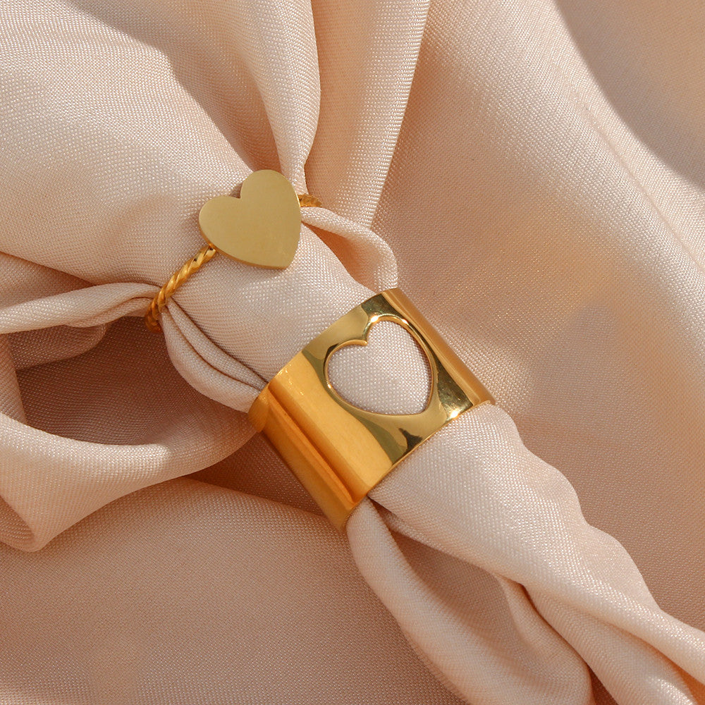 18k Gold Waterproof Stainless Steel Fine Polished Moon Star Heart Flower Adjustable Rings