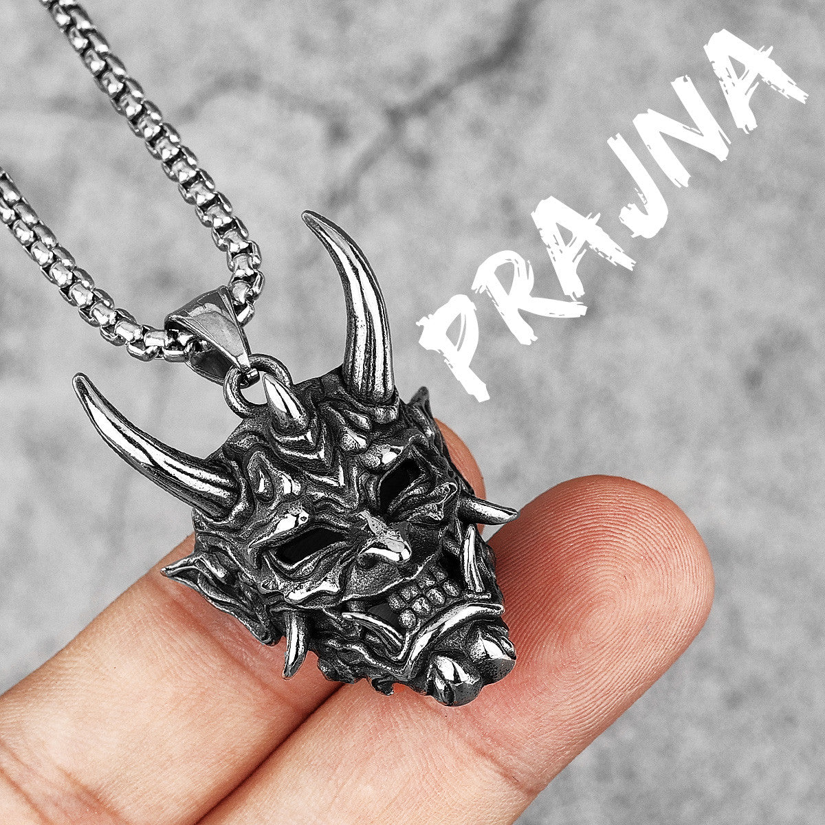 Prajna ll Mask | 316L Satainless Steel Japanese Hannya Shura Mask Horn Pendant Necklace