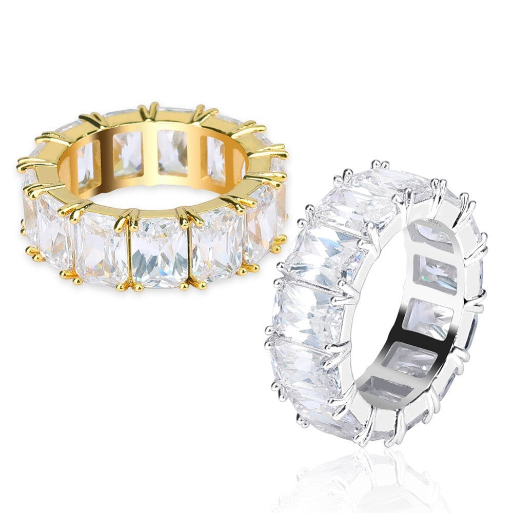 Mens Bling Flooded Ice Hip Hop 1 Row Solitaire Baguette Tennis Rings