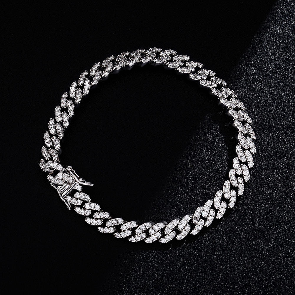 9mm 14k Gold 925 Silver Cuban Link Prong Set Stone Bling Anklet Ankle Bracelet