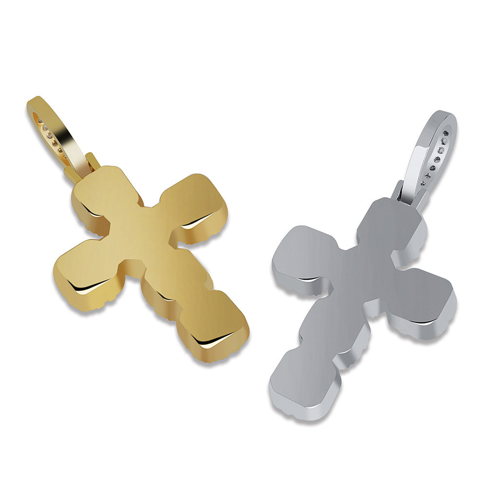 AAA Flooded Ice Micro Pave Centerstone Butterfly Hip Hop Cross Pendant