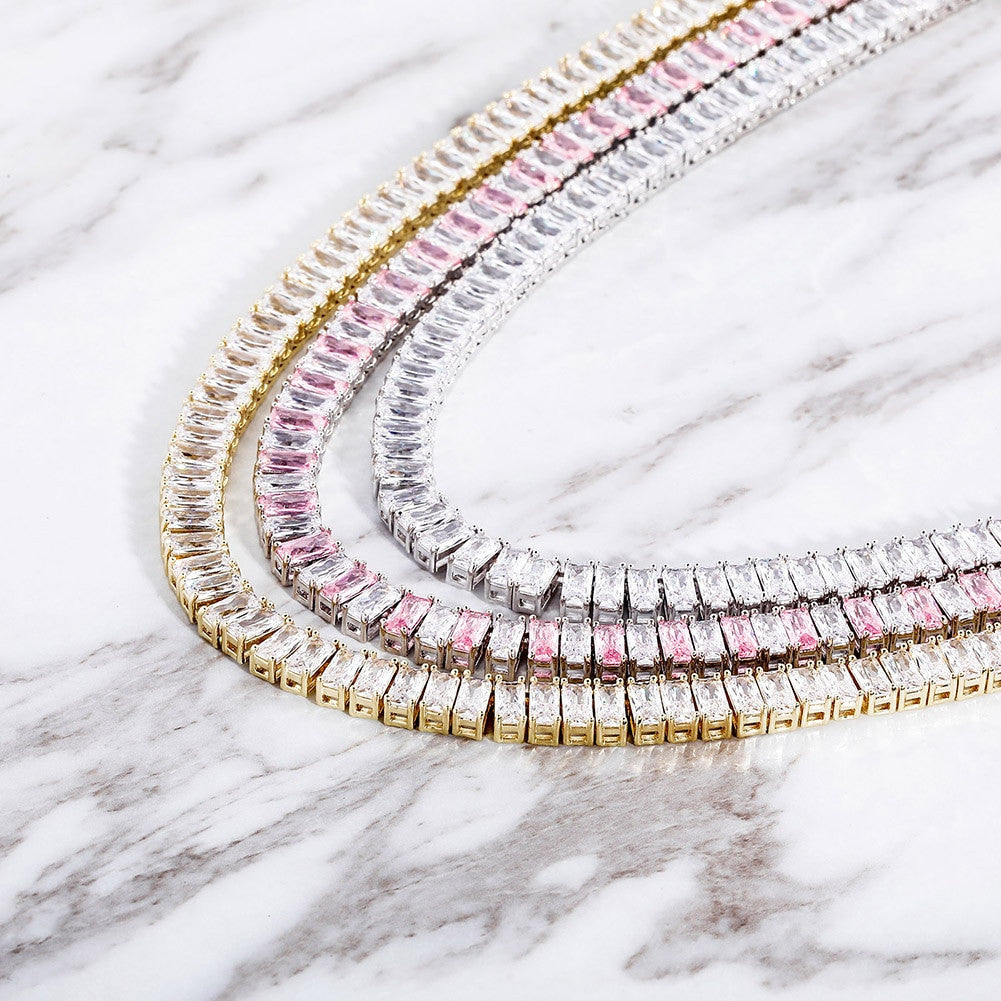 Flooded Ice All Baguette 8mm Hip Hop 14k Gold 925 Silver Bling Chain Necklace