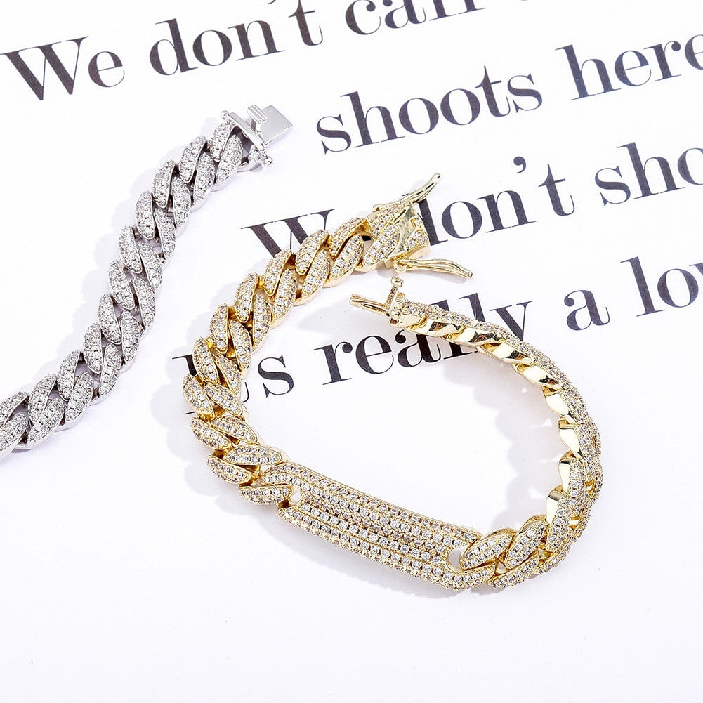 Flooded Ice AAA Micro Pave 9mm ID Style Miami Cuban Hip Hop Chain Bracelet