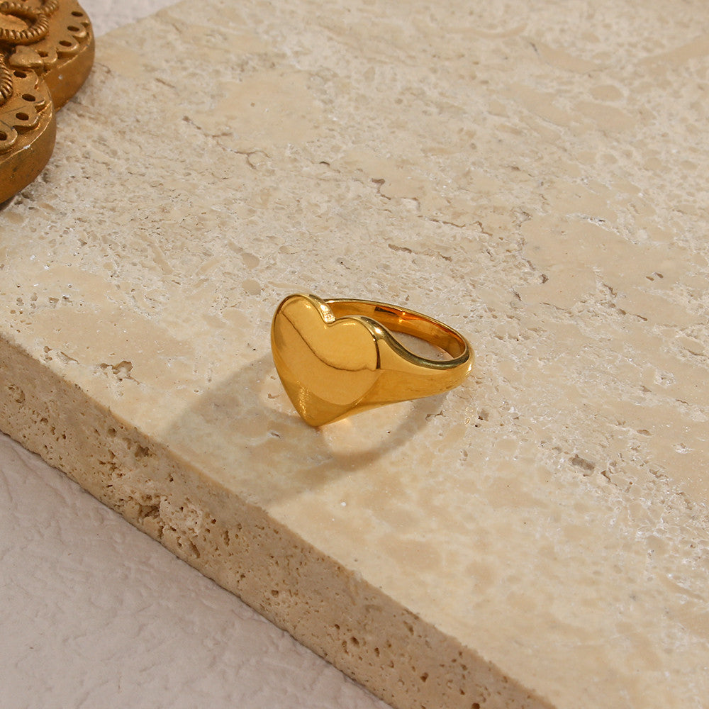 Women's 18k Gold Stainless Steel No Fade Fine Polished Wide Large Heart Finger Rings