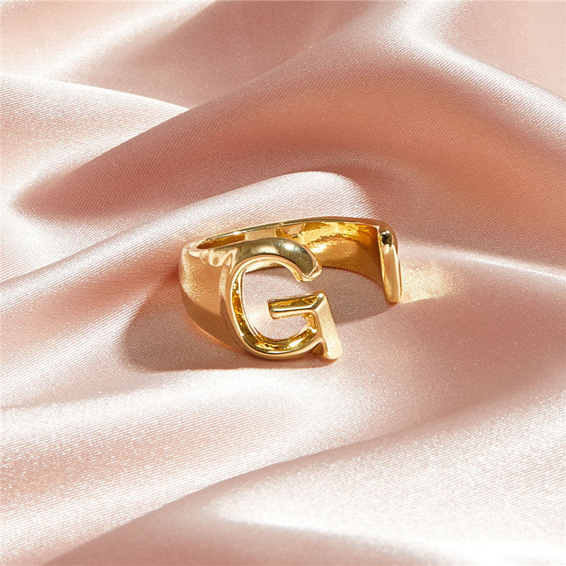 Ladies 18k Gold Initial Letter Adjustable Open Size personality Rings