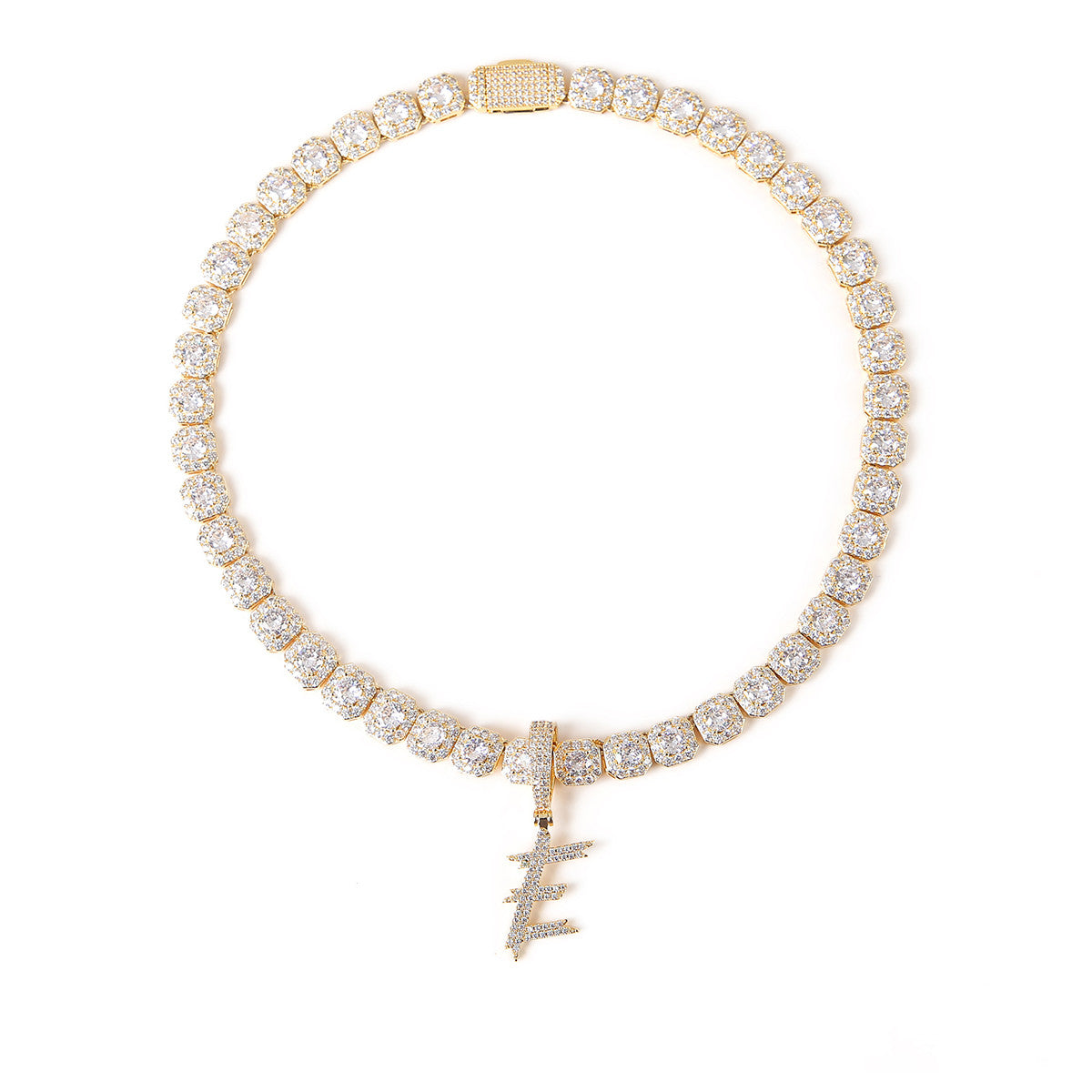 Solo Script | Single Scripted Letter Iced Blinged Out Box Link Chain Pendant