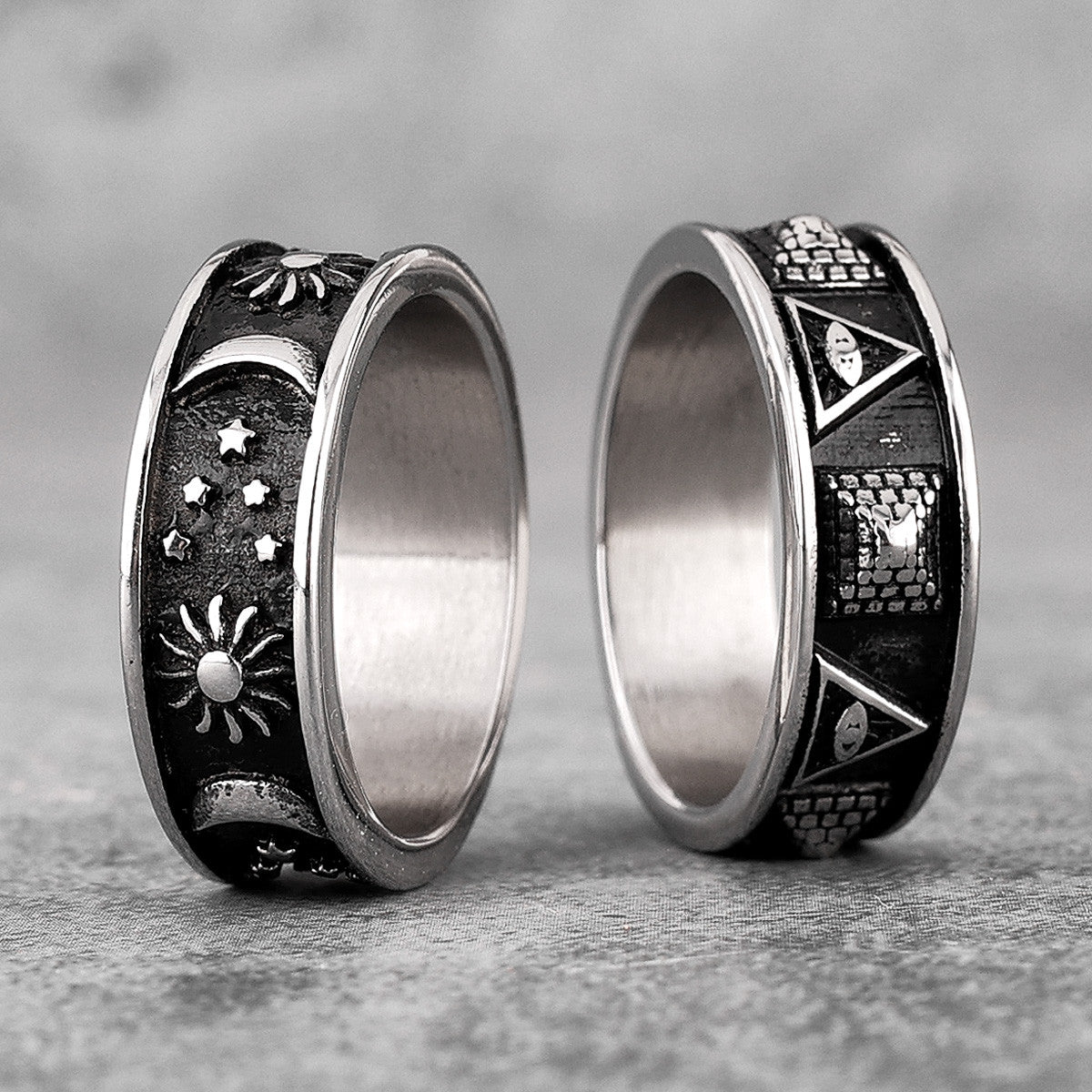 Mens All Seeing Eye  Pyramids Moon Star Universe Stainless Steel Rings